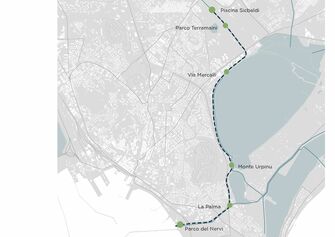 illustrazione planimetrica canale navigabile con fermate senza legenda